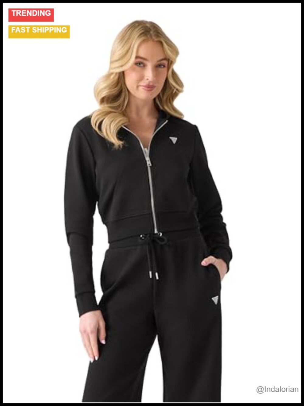 GUESS Kora Zip Up Hoodie Cropped Athleisure Sweatshirt